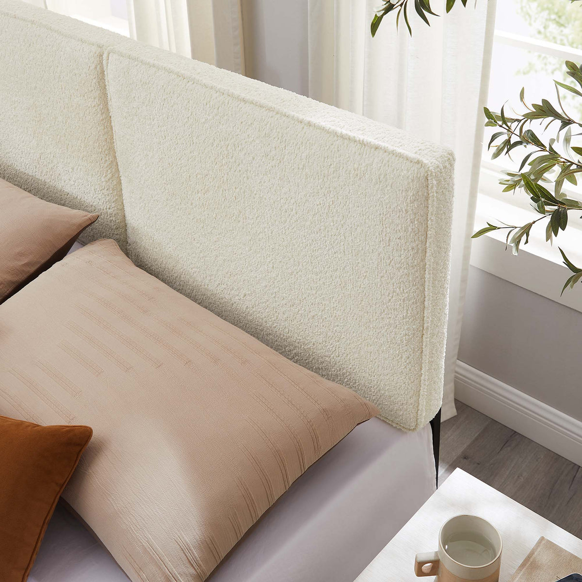 Lindee Cream Boucle Fabric Full Headboard - Ornate Home