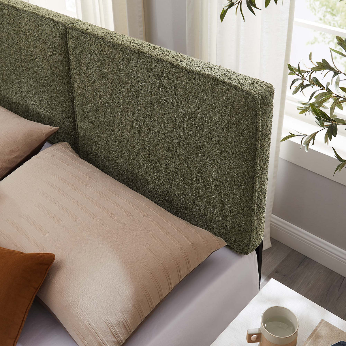 Lindee Sage Boucle Fabric Queen Headboard - Ornate Home