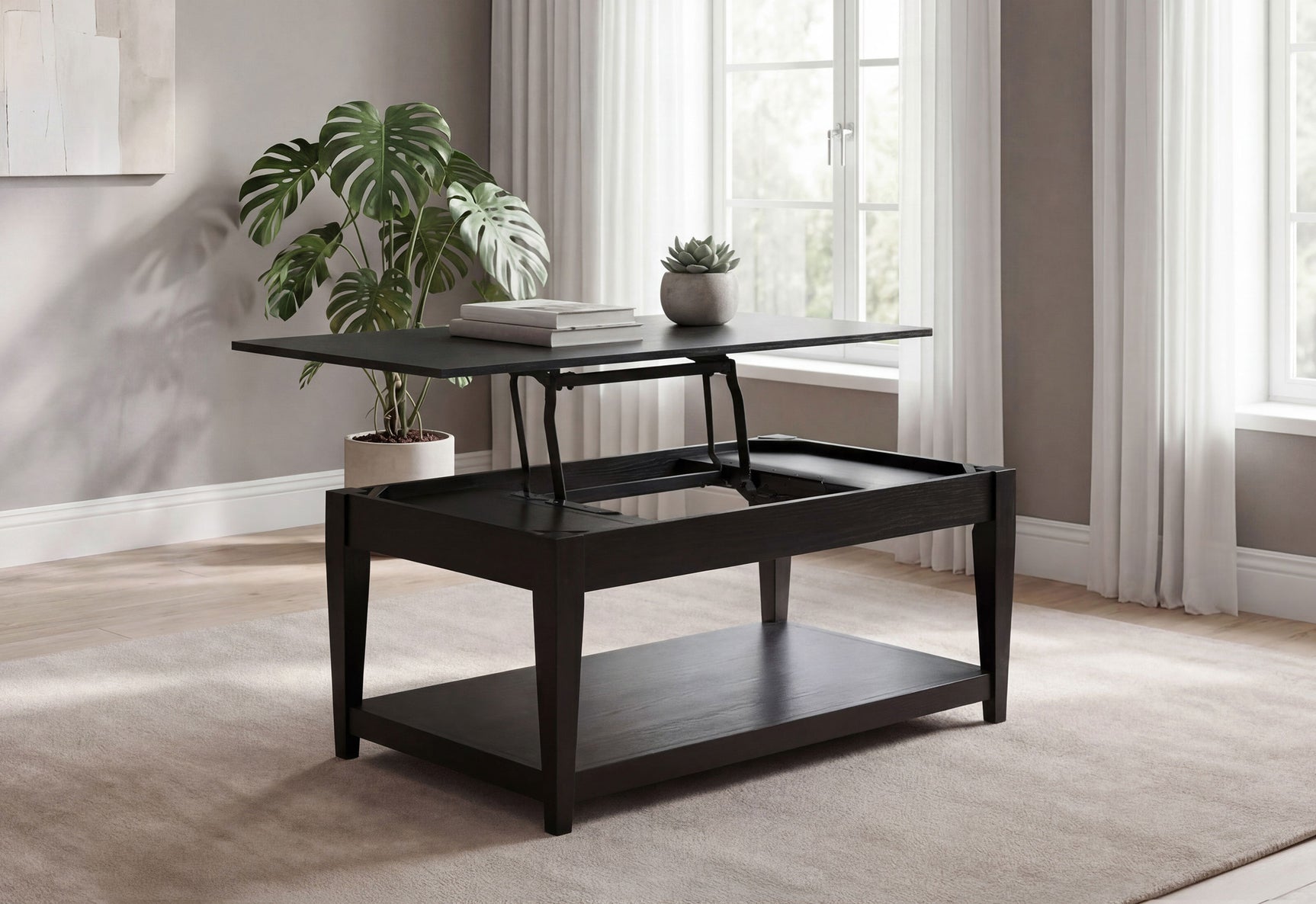 Lindenton Black Lift-Top Occasional Cocktail Coffee Table - Ornate Home