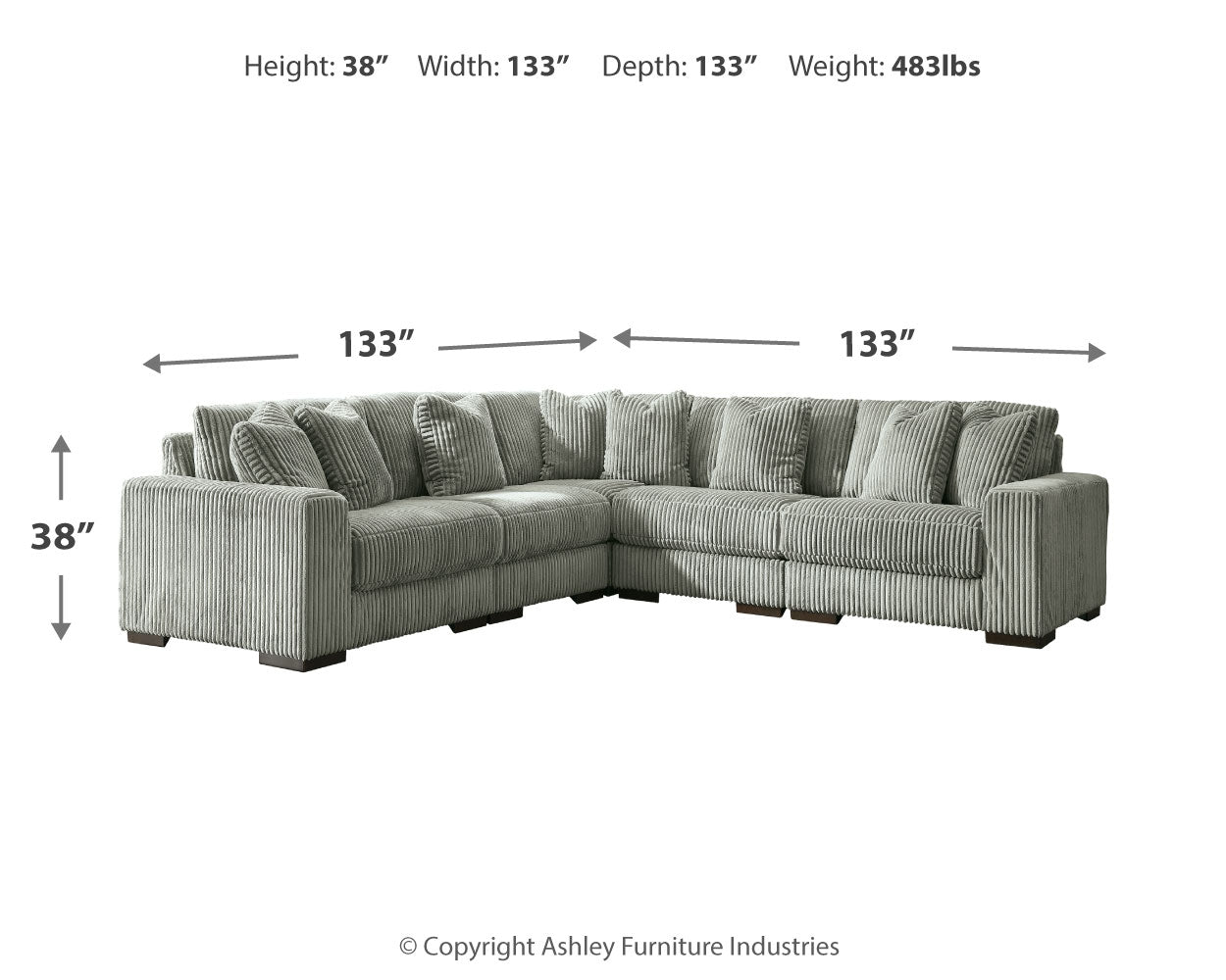 Lindyn Fog 5-Piece Sectional w/ Ottoman - Ornate Home
