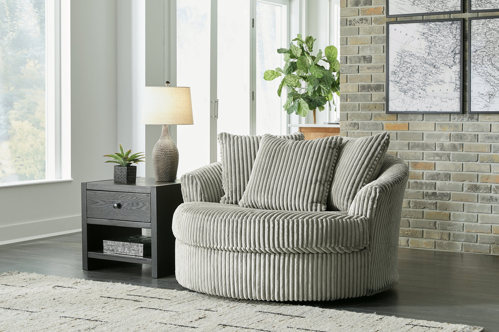 Lindyn Fog Super Chaise with Oversized Swivel Chair (Online Special Price) - Ornate Home