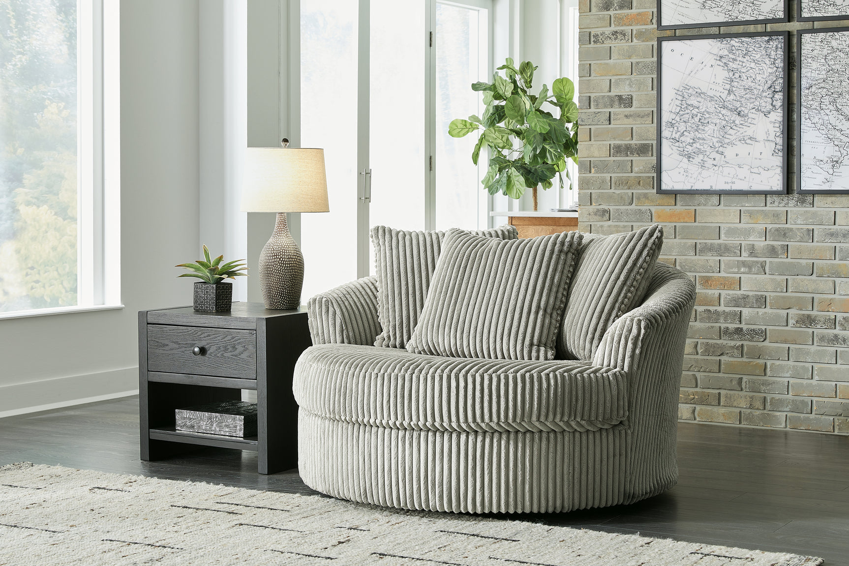 Lindyn Fog Super Chaise with Oversized Swivel Chair - Ornate Home