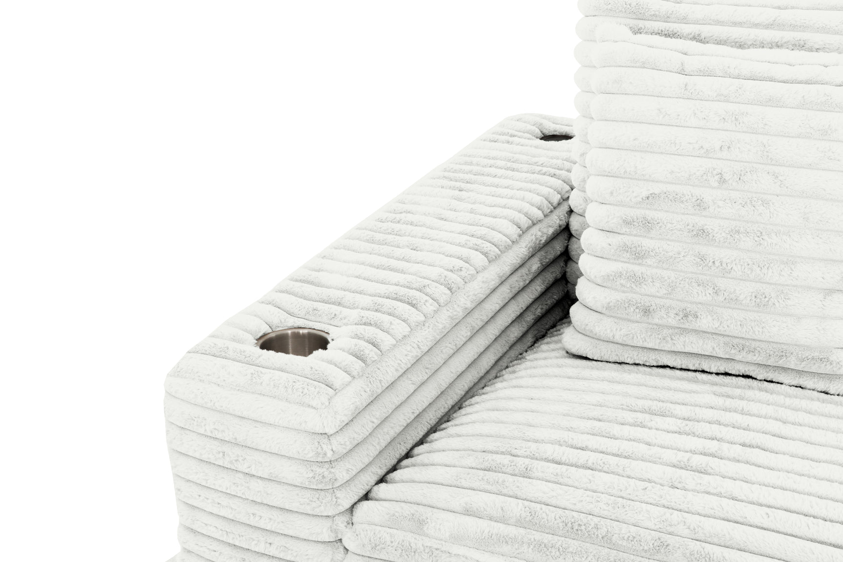 Lindyn II Ivory Jumbo Corduroy 2pc Reversible Sectional Sofa w/ Dual Cupholders & USB Ports - Ornate Home