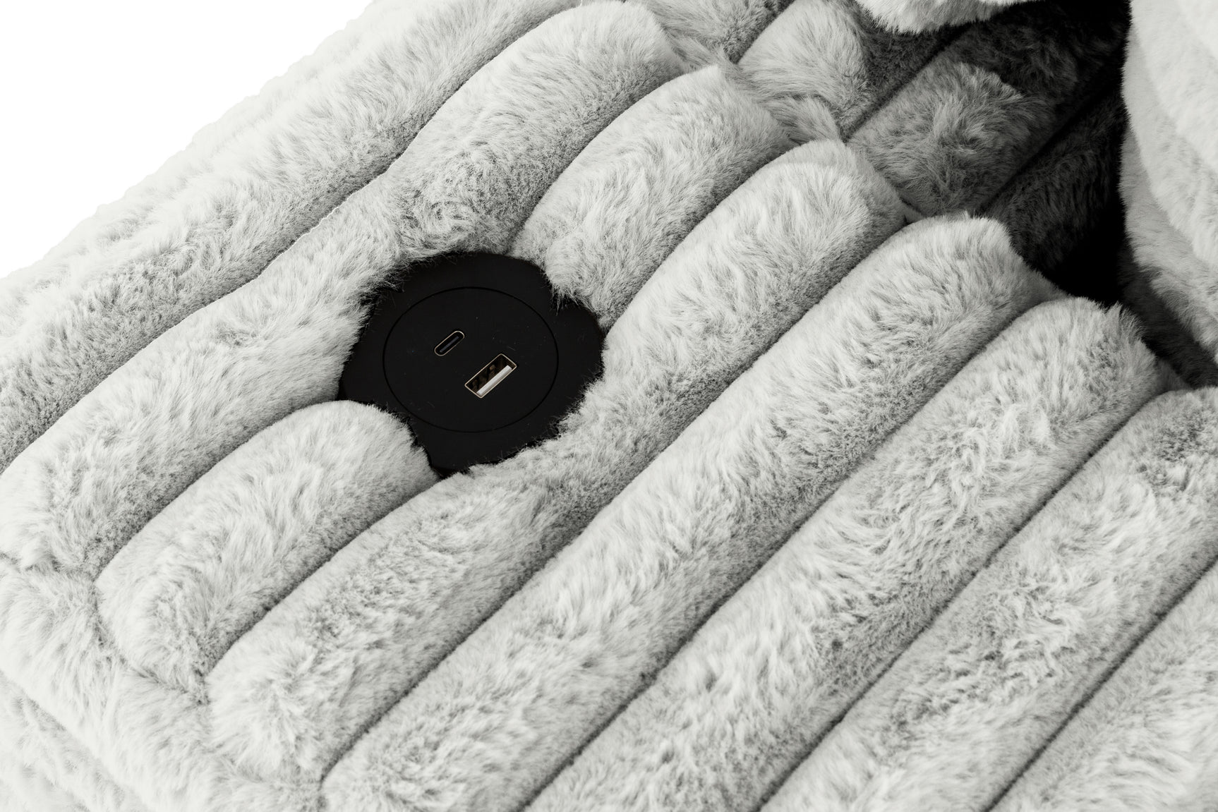 Lindyn II Ivory Jumbo Corduroy 2pc Reversible Sectional Sofa w/ Dual Cupholders & USB Ports - Ornate Home