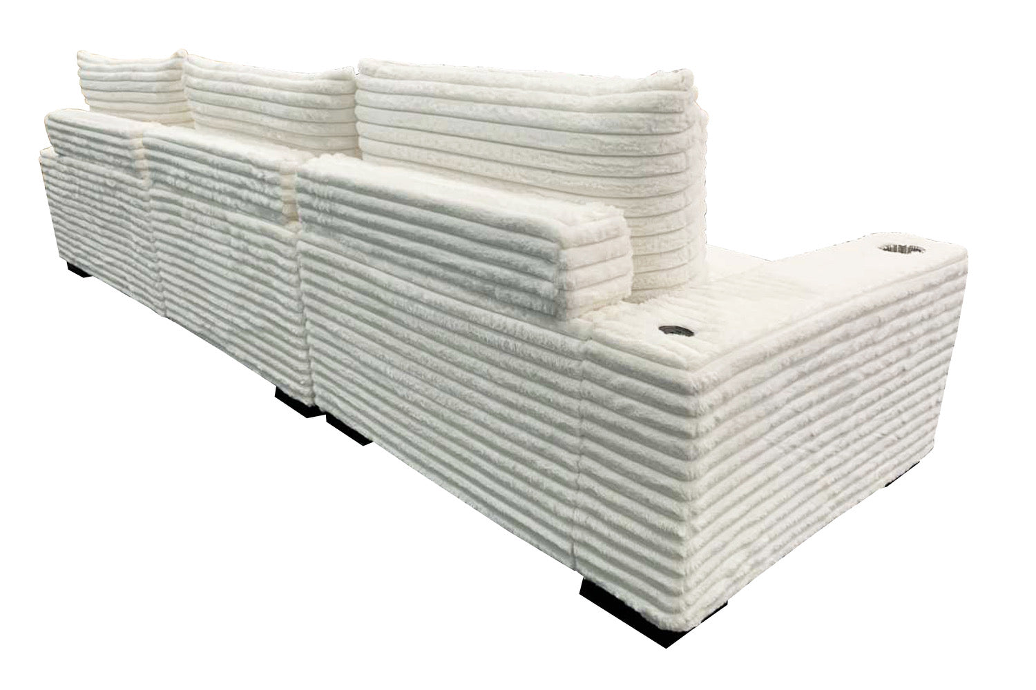 Lindyn II Ivory Jumbo Corduroy 3pc Reversible Sectional Sofa w/ Dual Cupholders & USB Ports - Ornate Home