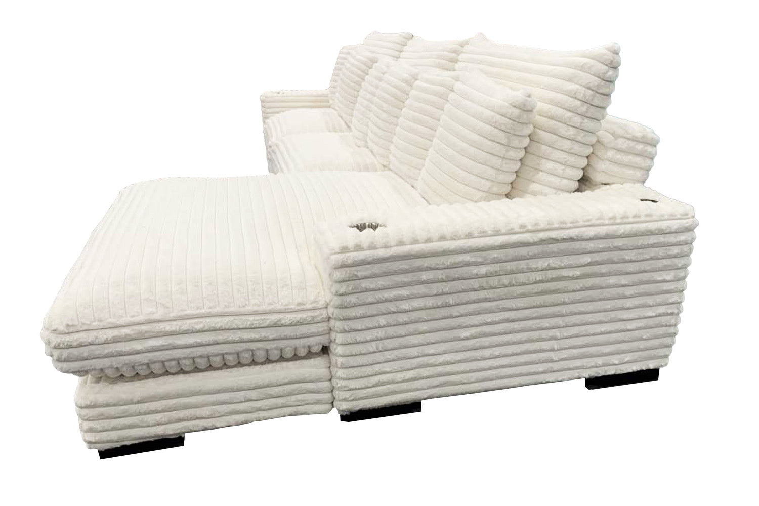 Lindyn II Ivory Jumbo Corduroy 3pc Reversible Sectional Sofa w/ Dual Cupholders & USB Ports - Ornate Home