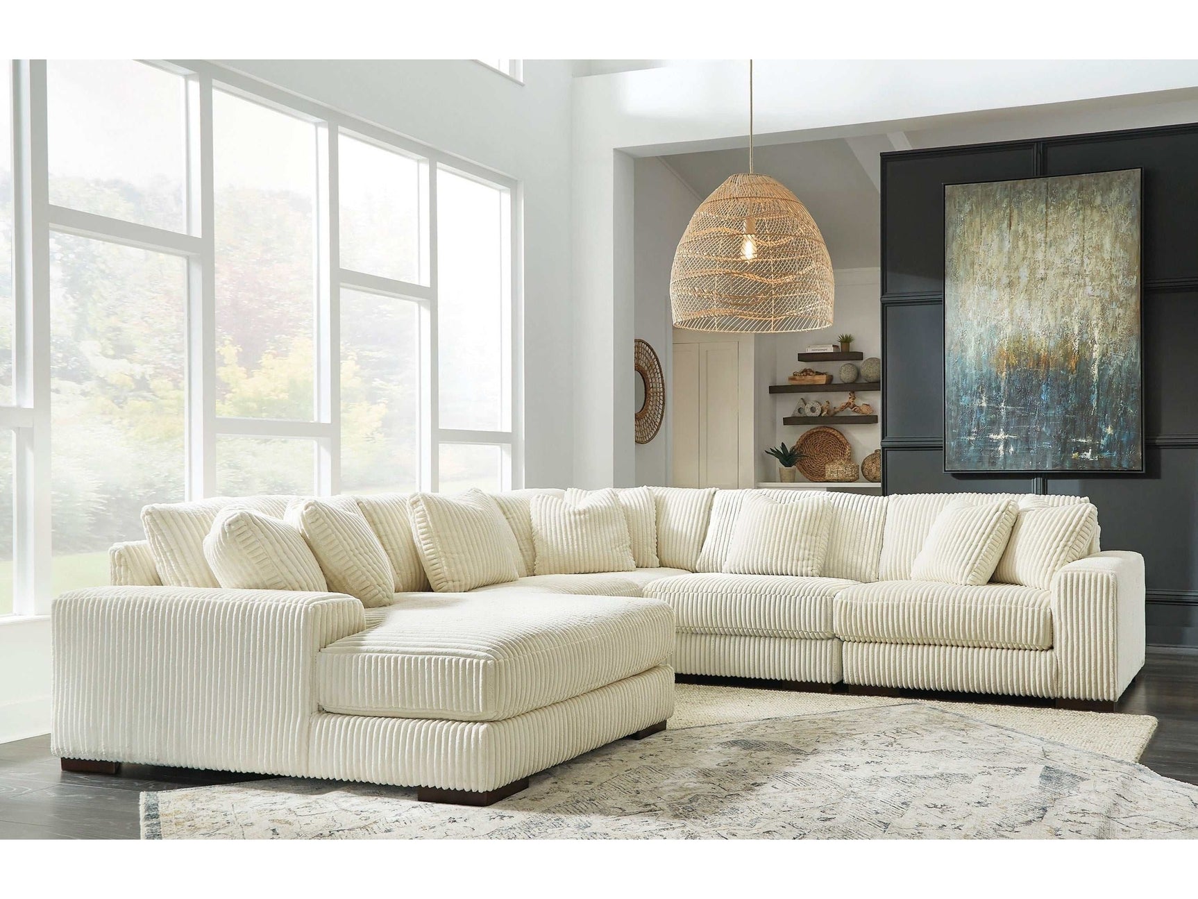 Lindyn Ivory 5pc LAF Chaise Sectional - Ornate Home