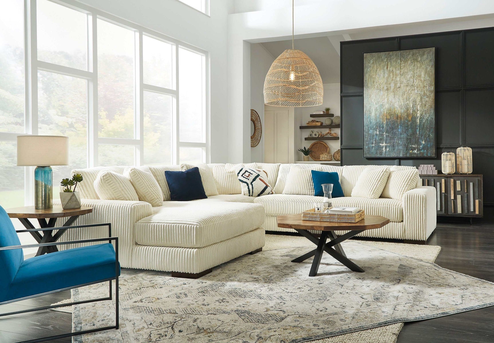 Lindyn Ivory 5pc LAF Chaise Sectional - Ornate Home