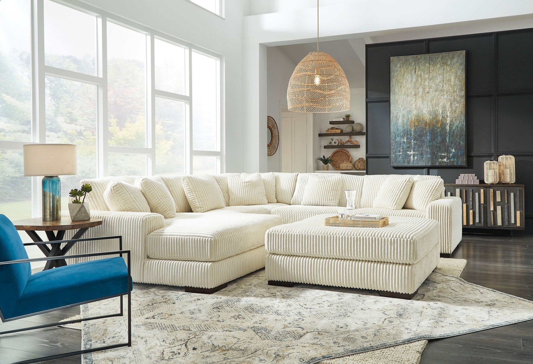 Lindyn Ivory 5pc LAF Chaise Sectional - Ornate Home