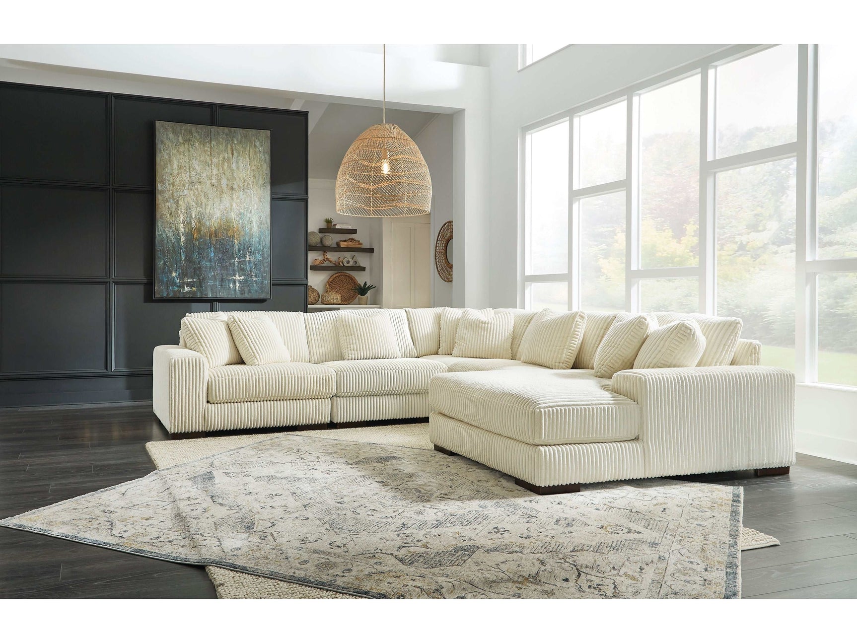 Lindyn Ivory 5pc RAF Chaise Sectional (Online Special Price) - Ornate Home