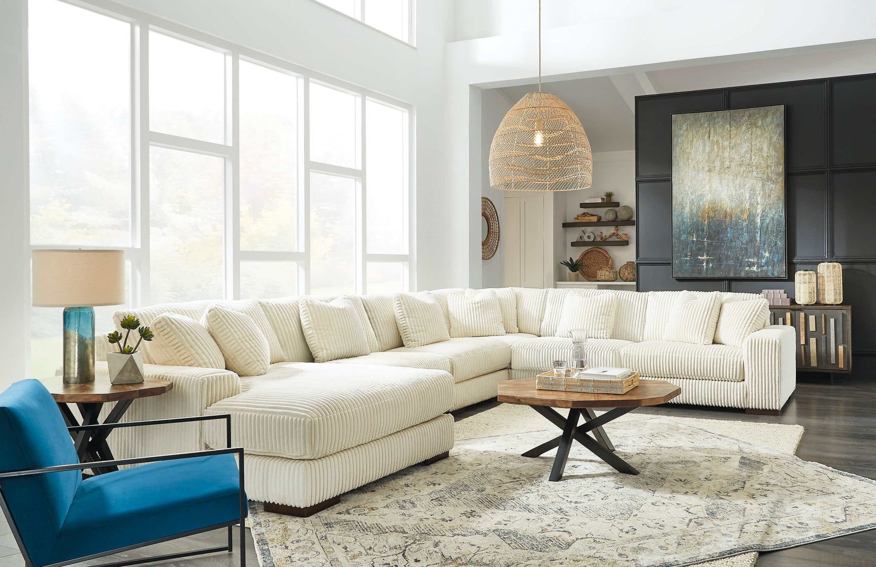 Lindyn Ivory 6pc LAF Chaise Sectional - Ornate Home