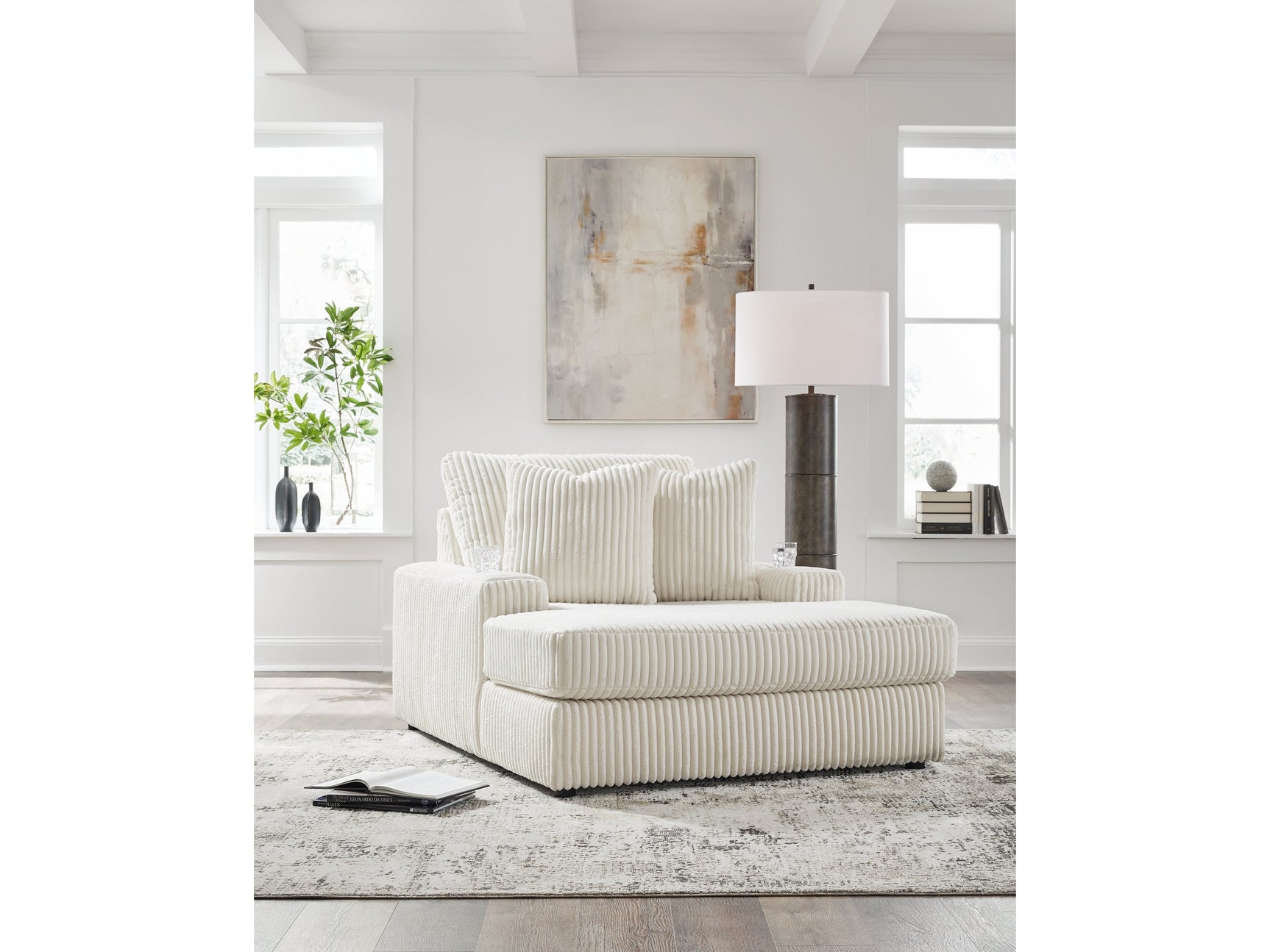 Lindyn Ivory Chaise w/ 2 Cup Holders & USB Charging Port (Online Special Price) - Ornate Home