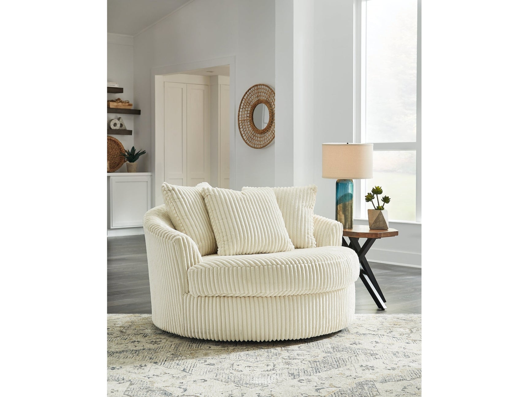 Lindyn Ivory Oversized Swivel Accent Chair - Ornate Home