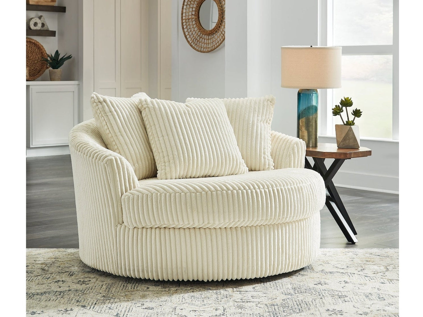 Lindyn Ivory Oversized Swivel Accent Chair - Ornate Home