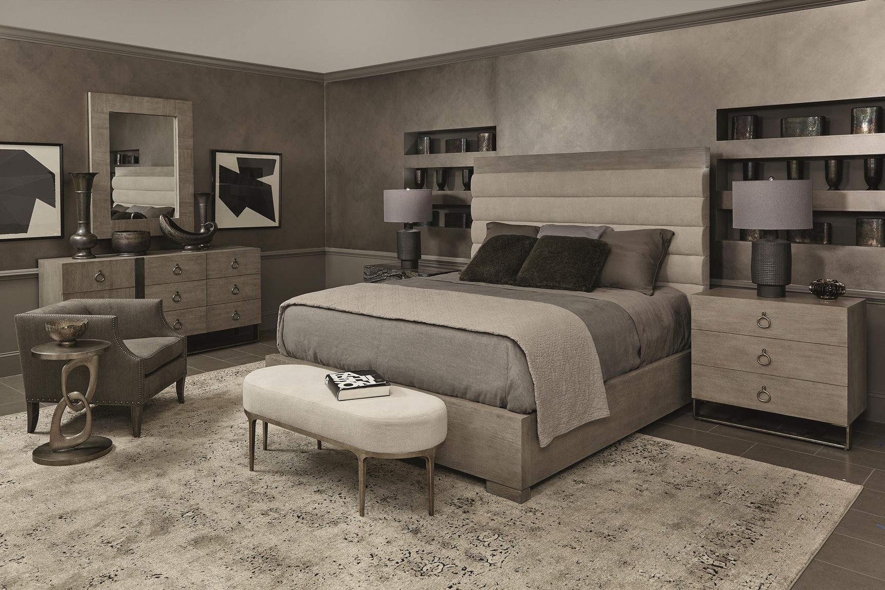 Linea Cerused Greige Queen Panel Bed - Ornate Home