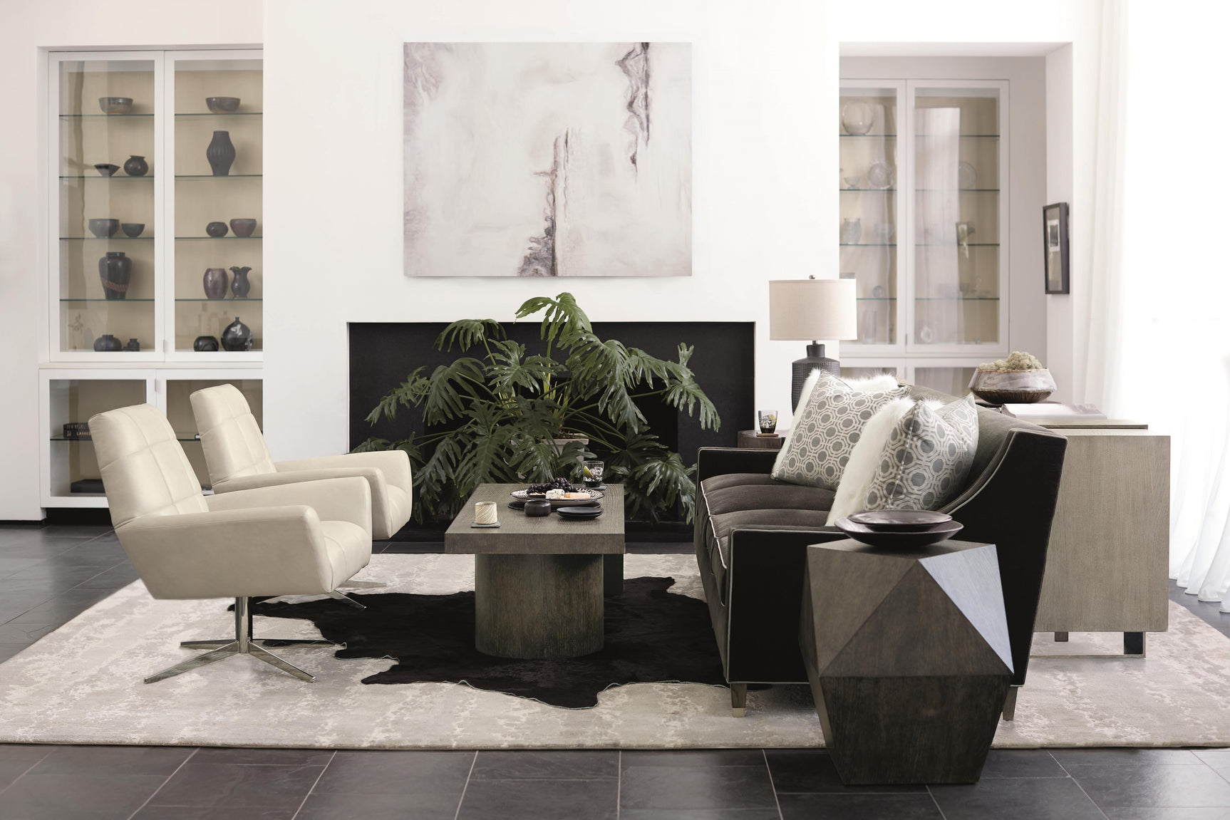 Linea Polyhedron Cerused Charcoal Side Table - Ornate Home