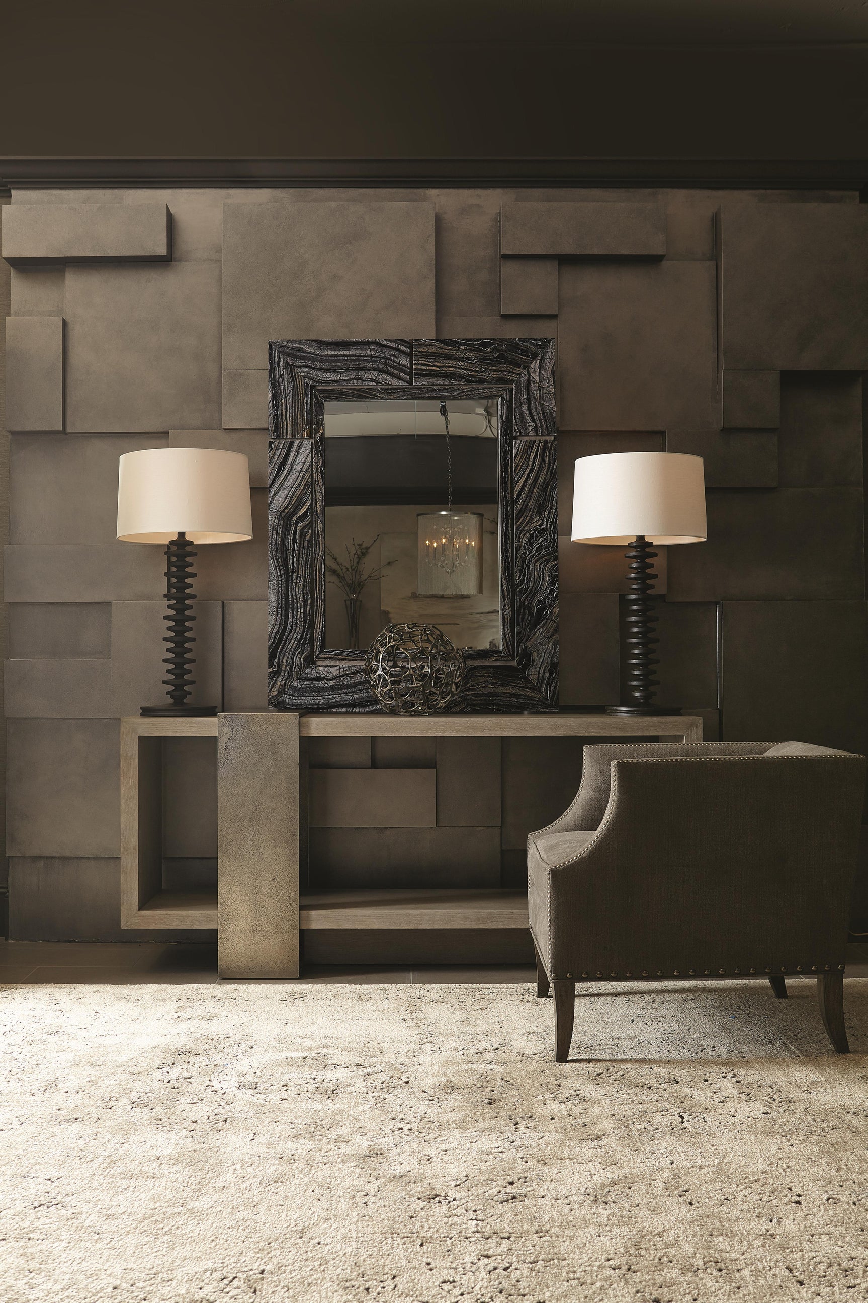 Linea Textured Graphite/Cerused Greige Console Table - Ornate Home