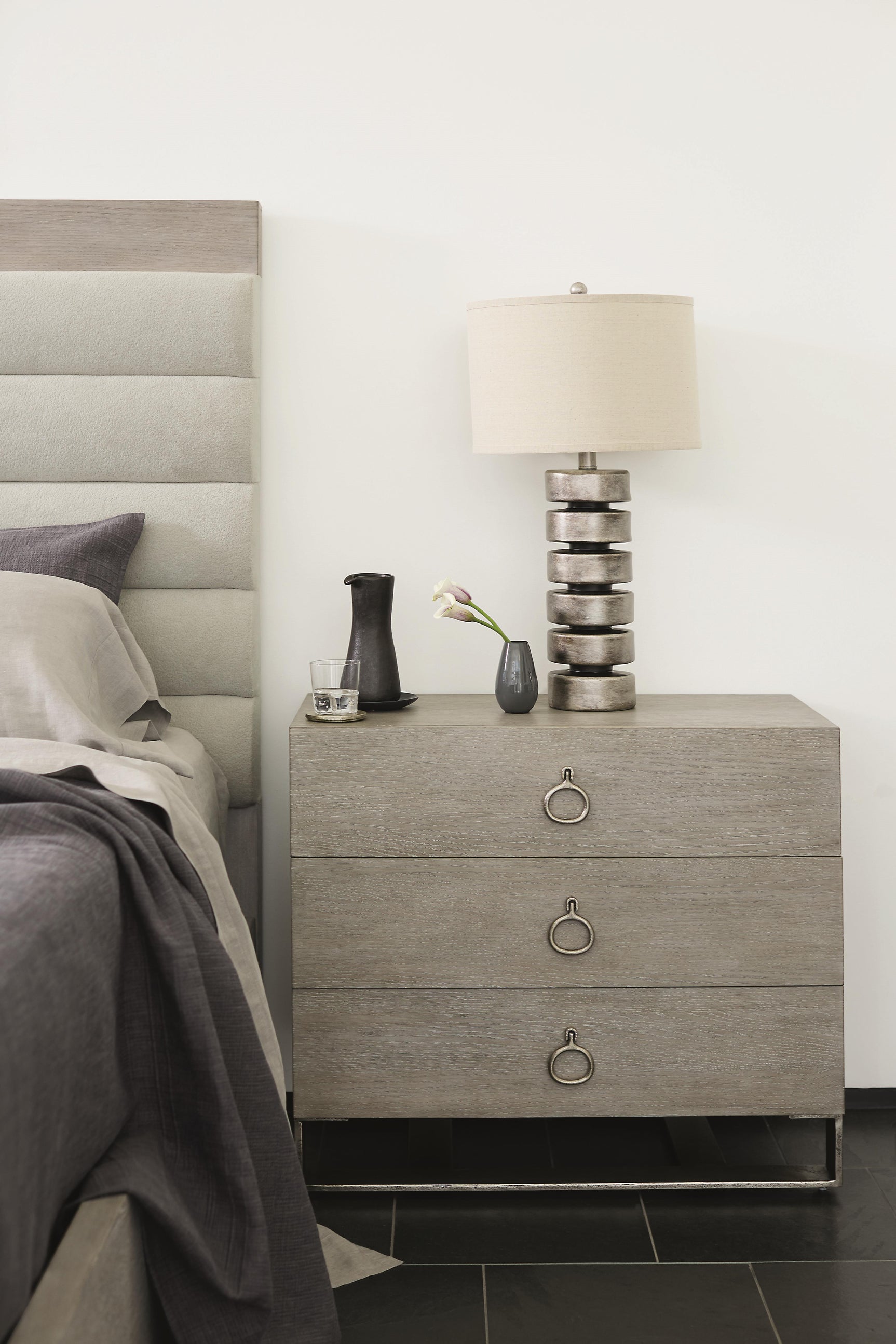 Linea Textured Graphite/Cerused Greige Nightstand - Ornate Home