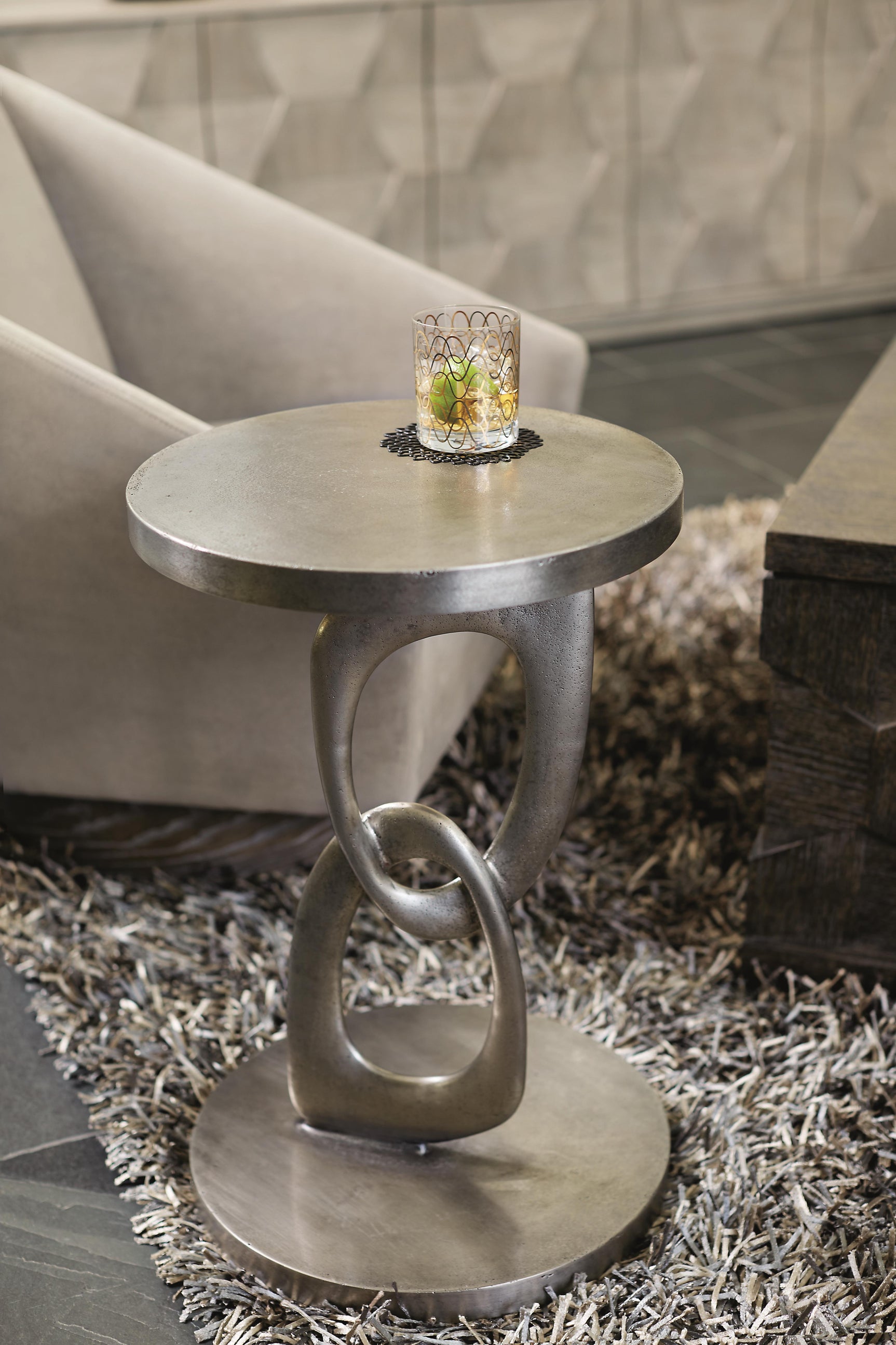 Linea Textured Graphite Side Table (Interlocking Loop) - Ornate Home
