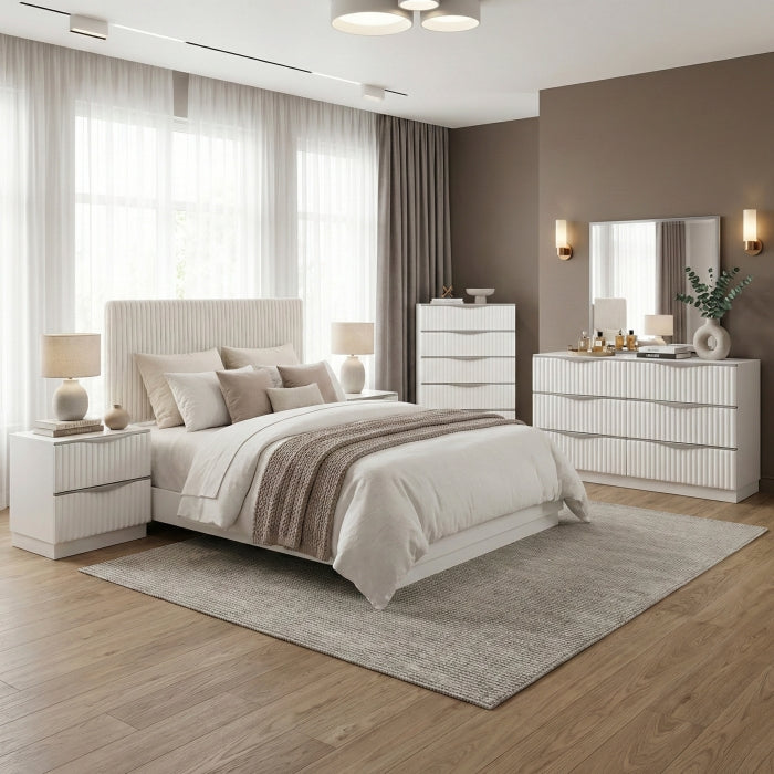 Linea White Eastern King Bed - Ornate Home
