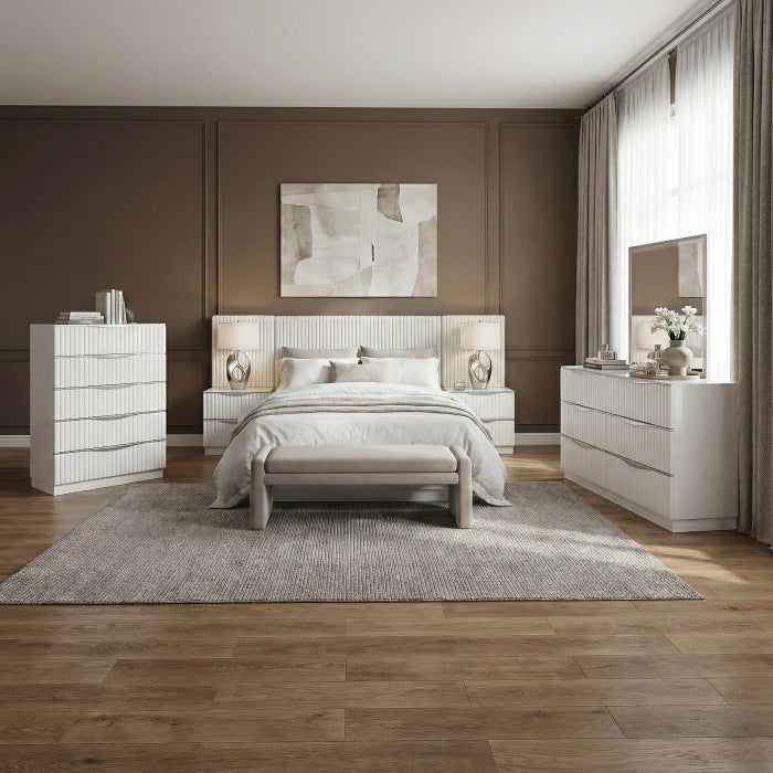 Linea White Queen Wall Bed 5pc Bedroom Set