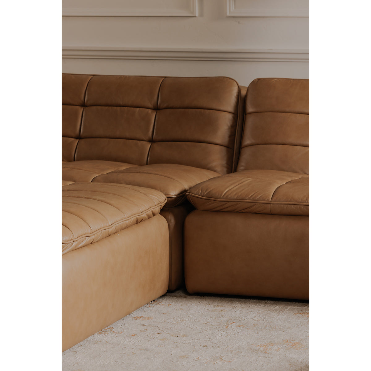 Lino Tan Leather Armless Modular Sofa - Ornate Home