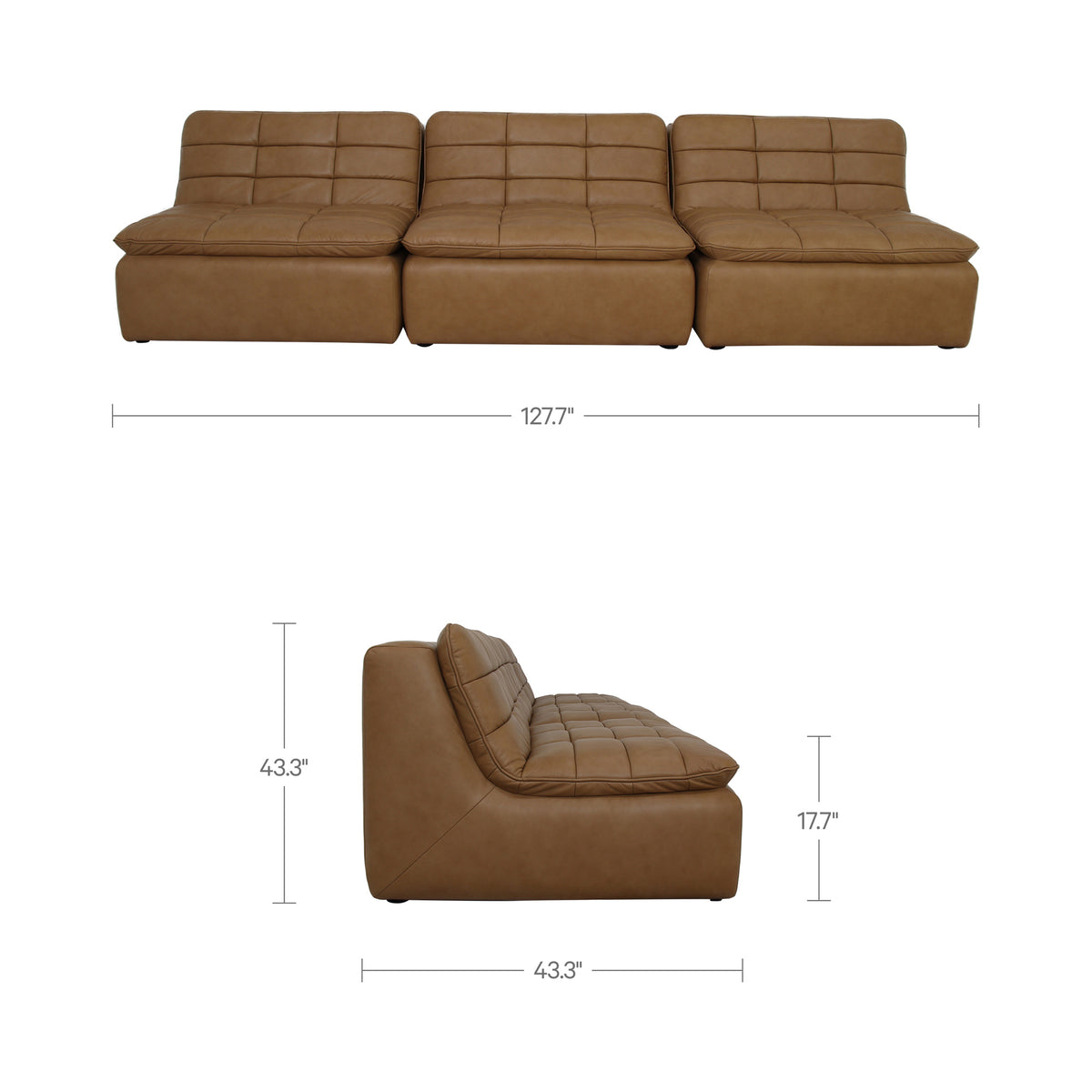 Lino Tan Leather Armless Modular Sofa - Ornate Home