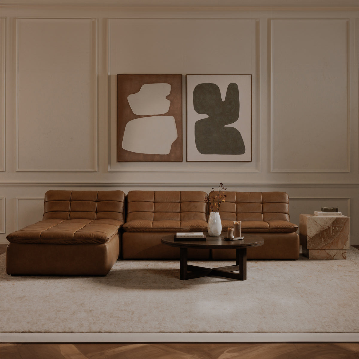 Lino Tan Leather Lounge Modular Sectional - Ornate Home