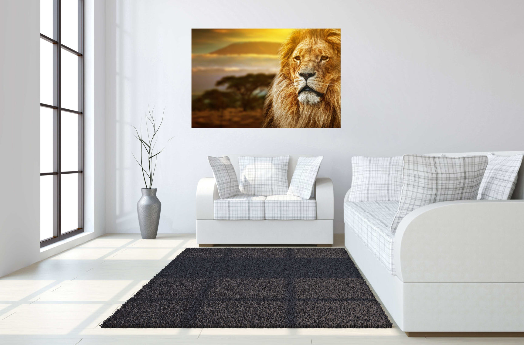 Lion Safari Tempered Glass w / Foil Wall Art - Ornate Home