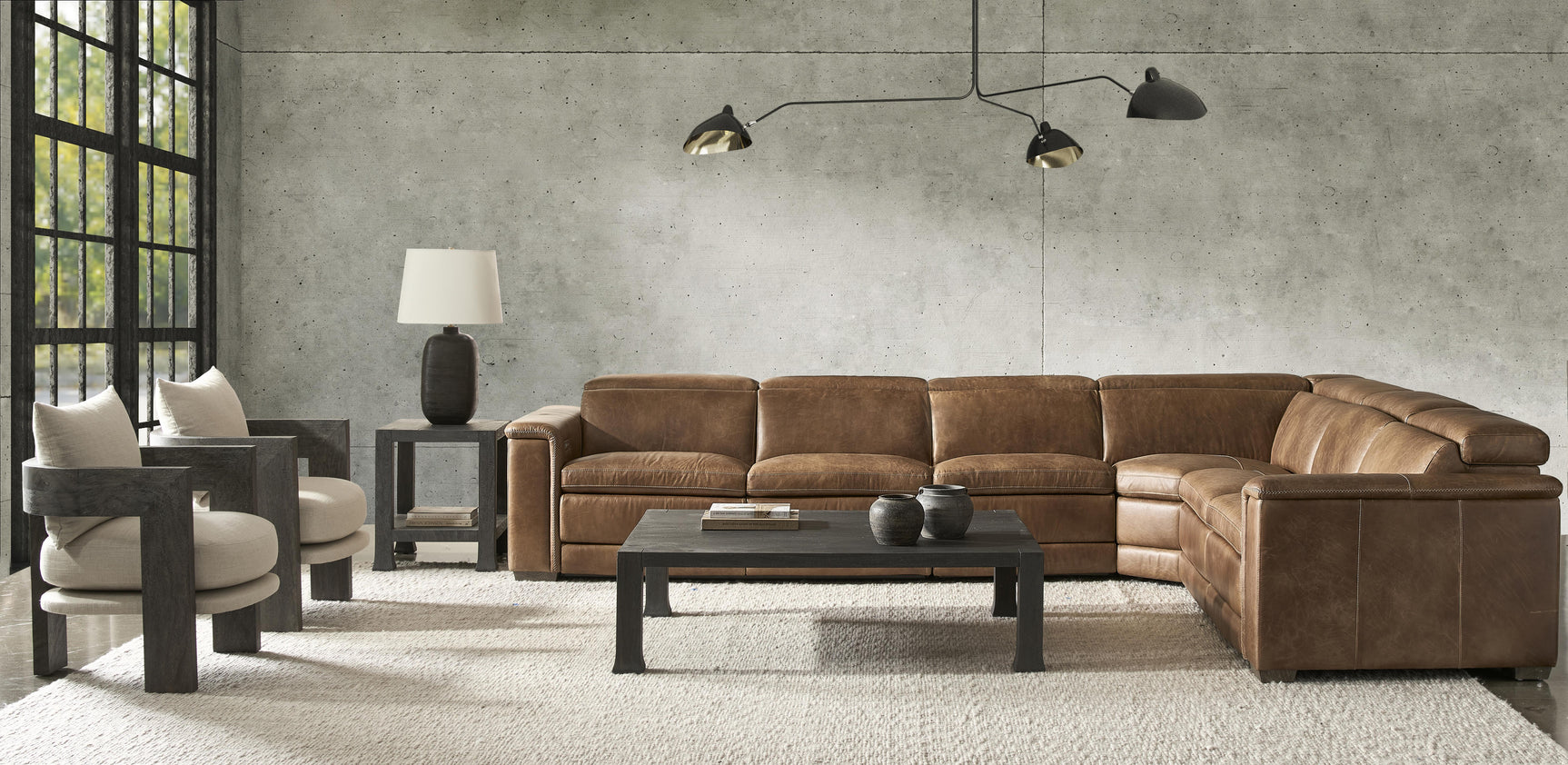 Lioni Brown Leather Power Motion Sectional - Ornate Home