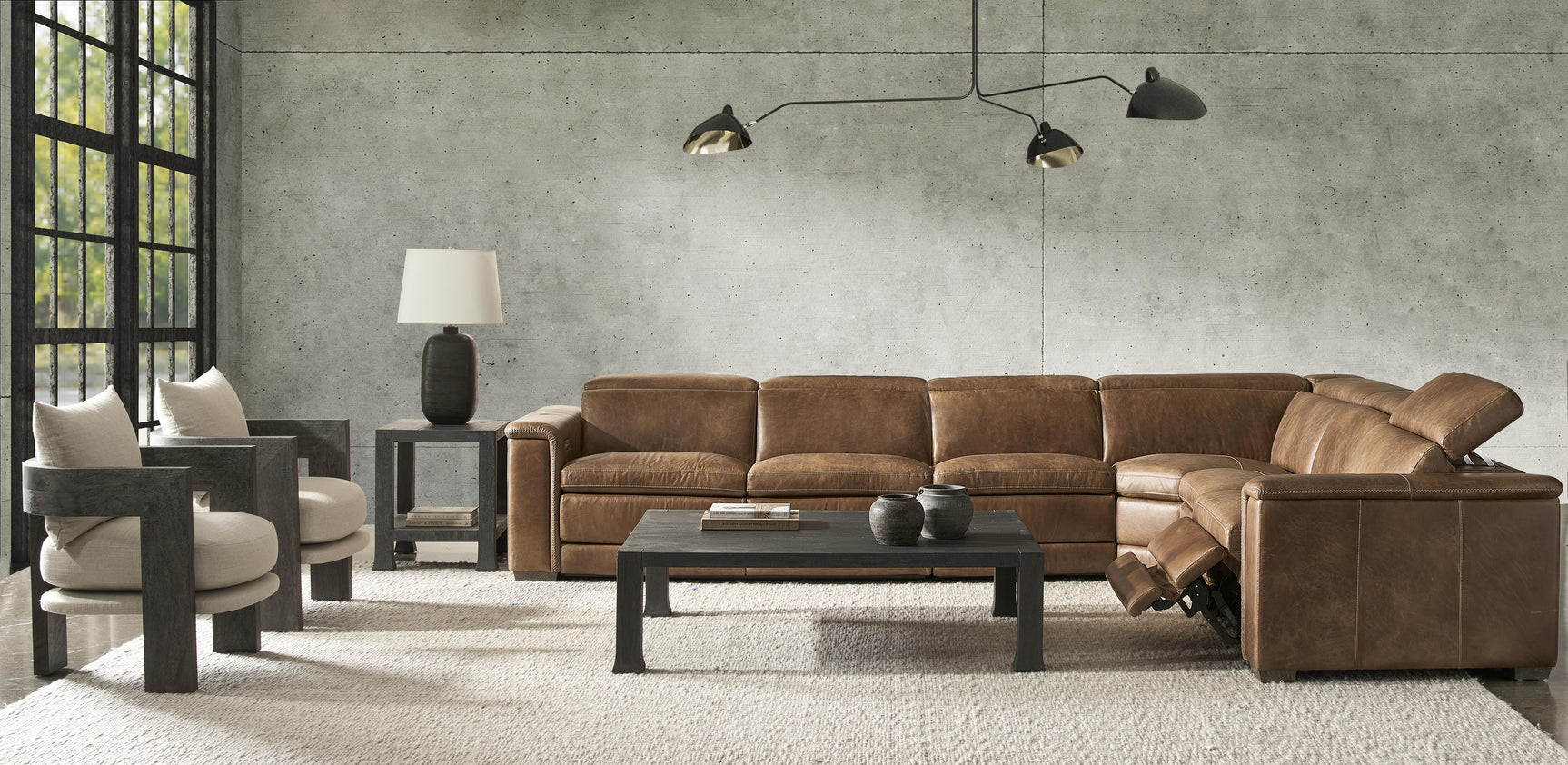 Lioni Brown Leather Power Motion Sectional - Ornate Home