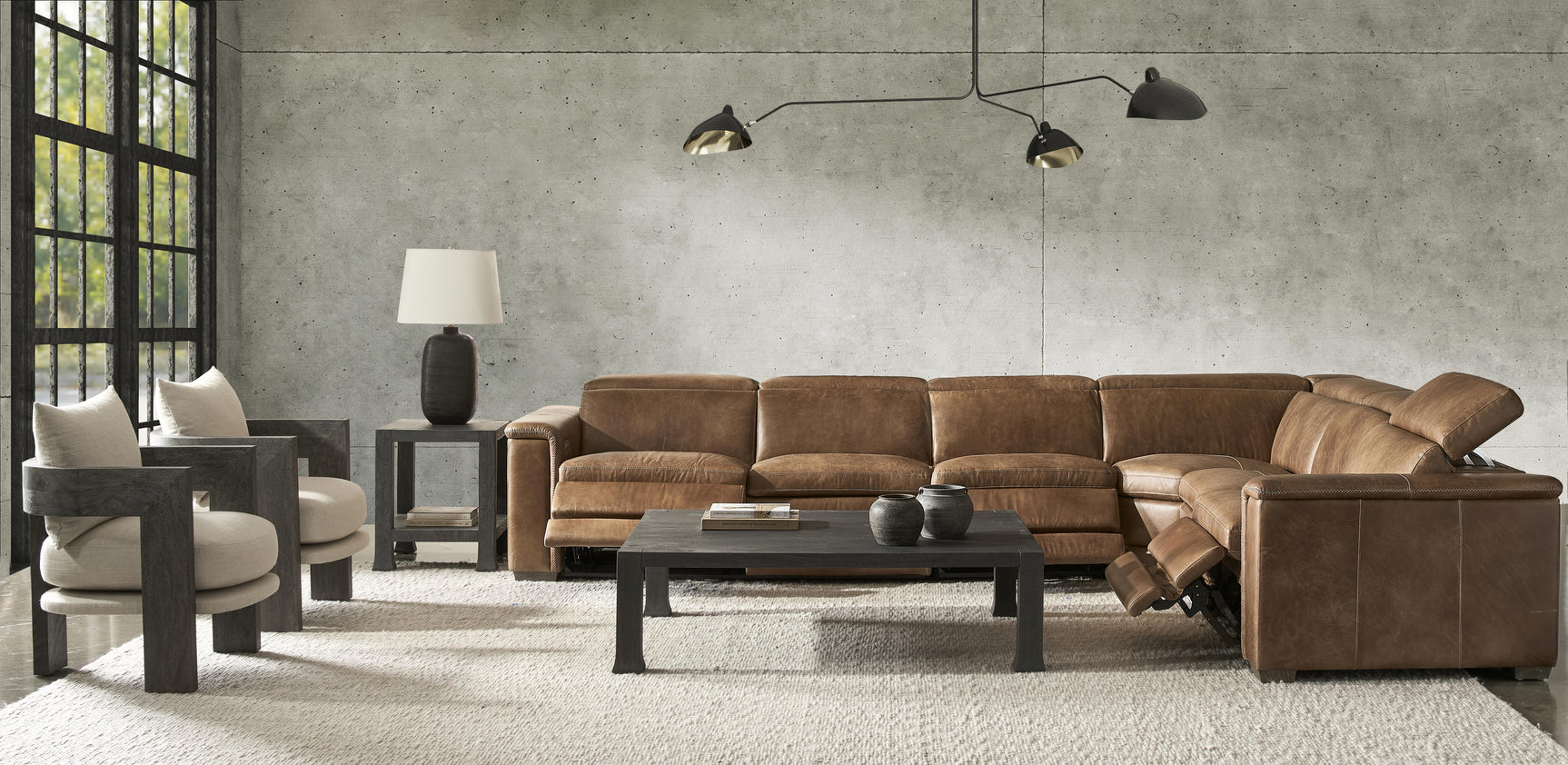 Lioni Brown Leather Power Motion Sectional - Ornate Home