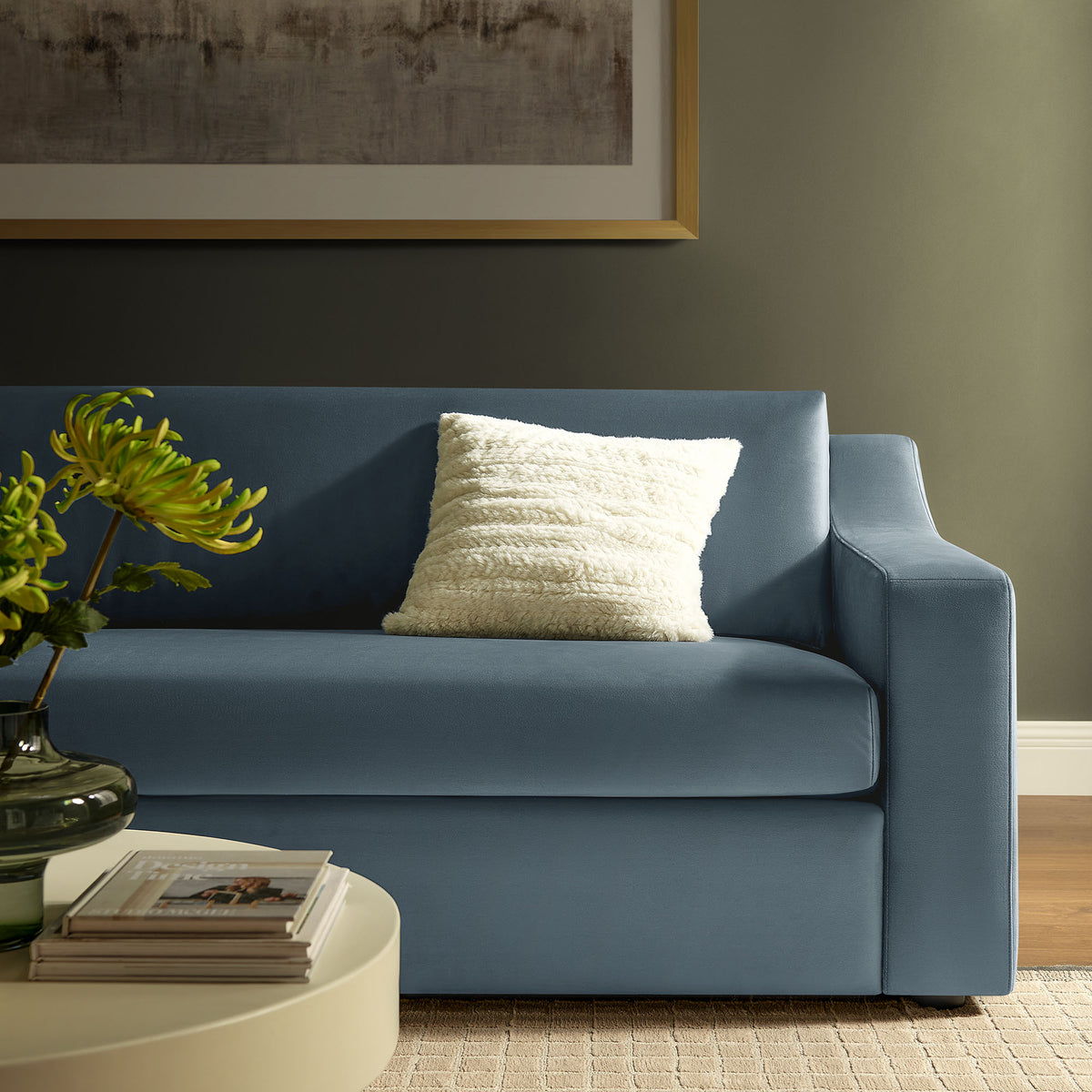 Liora Cadet Blue Performance Velvet Sofa - Ornate Home
