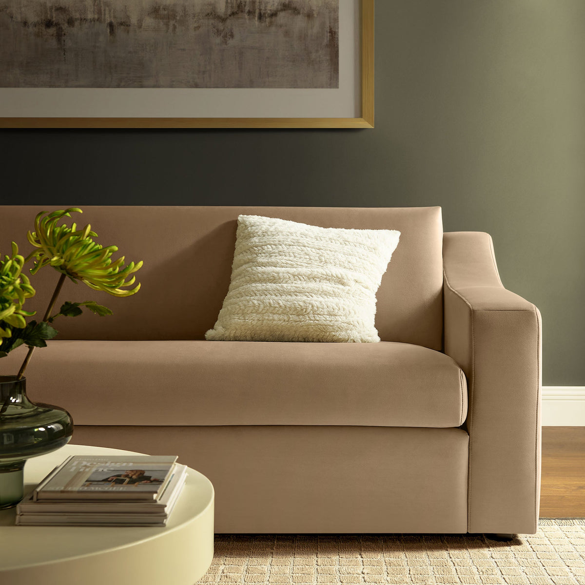 Liora Taupe Performance Velvet Sofa - Ornate Home