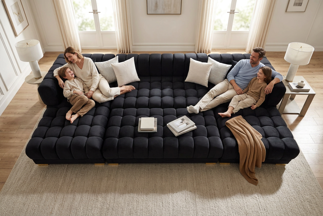Lipa Black Velvet Double Chaise "U" Shape Sectional Sofa - Ornate Home