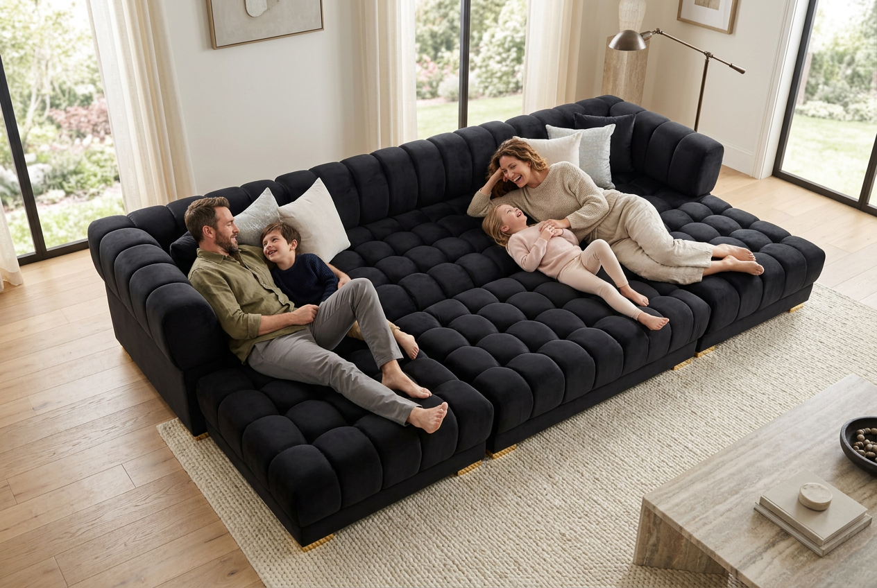 Lipa Black Velvet Double Chaise "U" Shape Sectional Sofa - Ornate Home