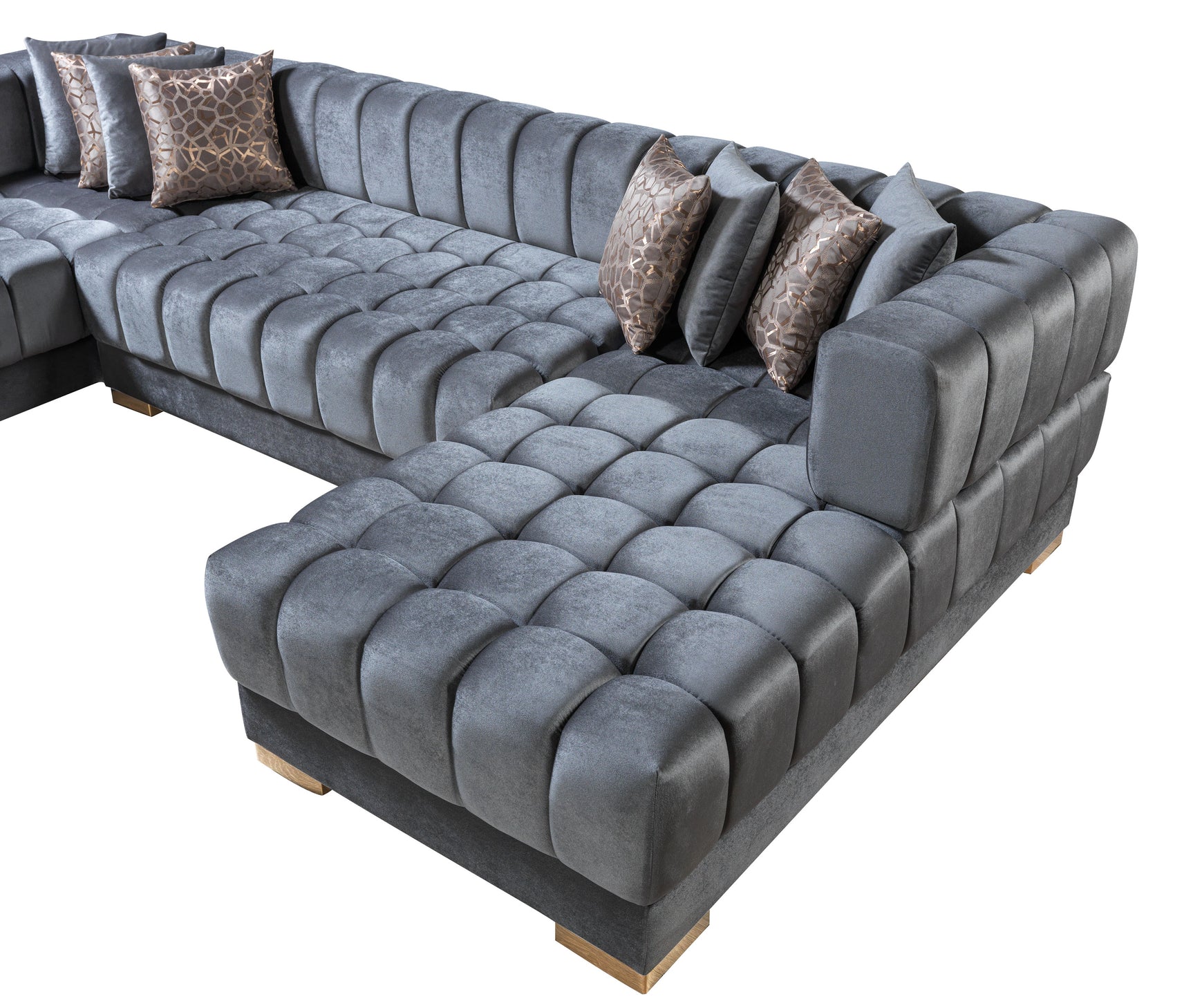 Lipa Gray Velvet Double Chaise "U" Shape Sectional Sofa - Ornate Home