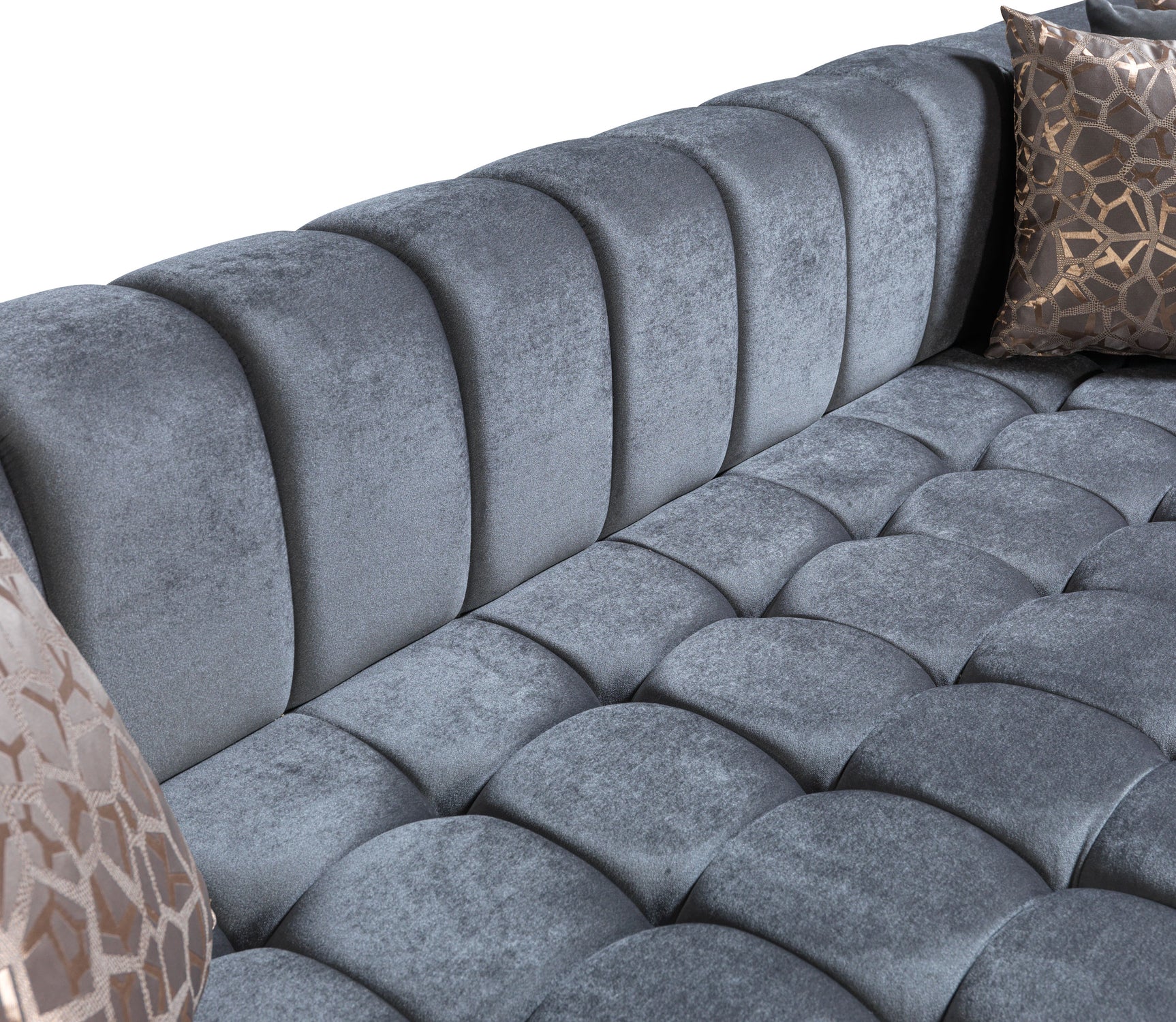 Lipa Gray Velvet Double Chaise "U" Shape Sectional Sofa - Ornate Home