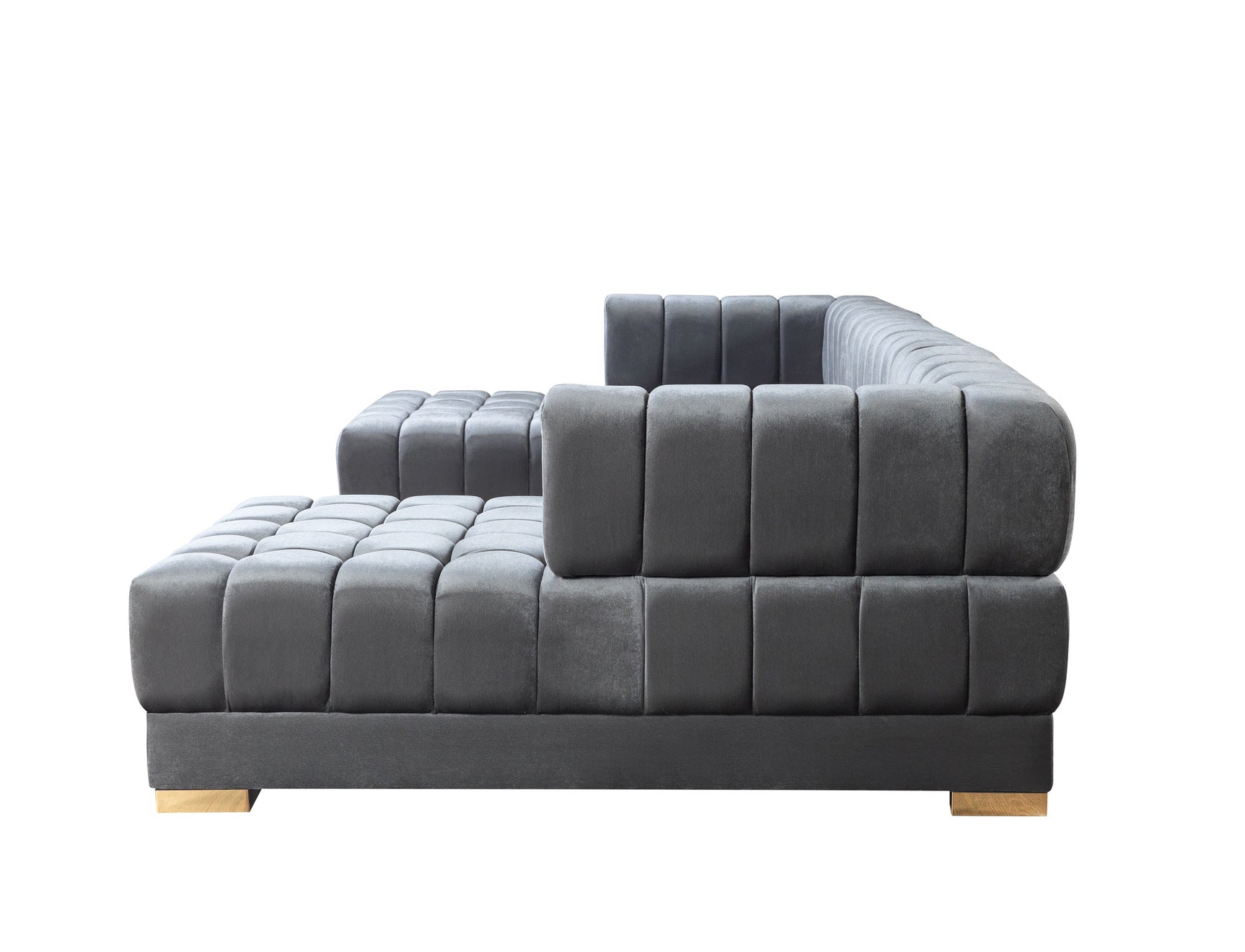 Lipa Gray Velvet Double Chaise "U" Shape Sectional Sofa - Ornate Home