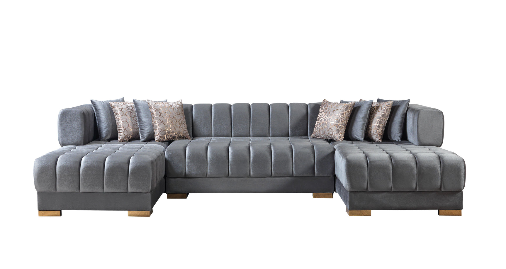 Lipa Gray Velvet Double Chaise "U" Shape Sectional Sofa - Ornate Home