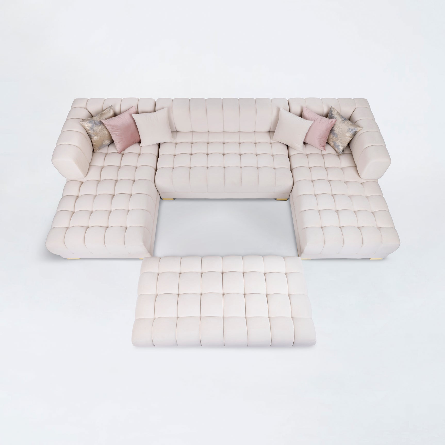 Lipa Ivory Velvet Double Chaise "U" Shape Sectional Sofa - Ornate Home