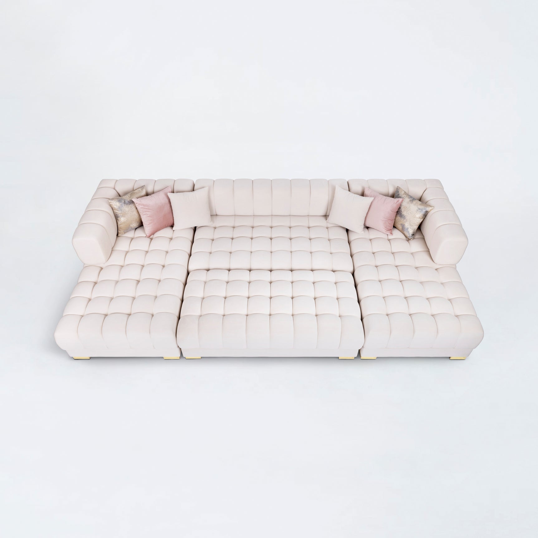 Lipa Ivory Velvet Double Chaise "U" Shape Sectional Sofa - Ornate Home