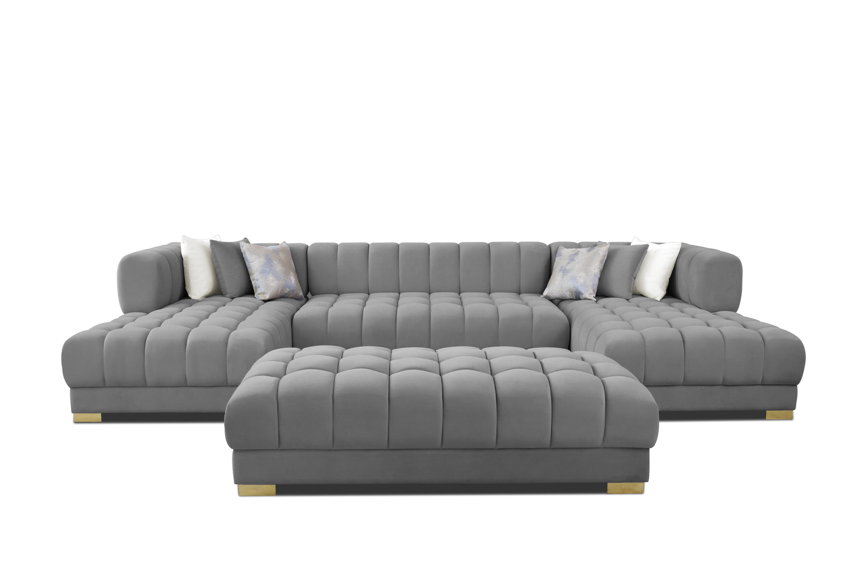 Lipa Morgan Gray Velvet Double Chaise "U" Shape Sectional Sofa - Ornate Home