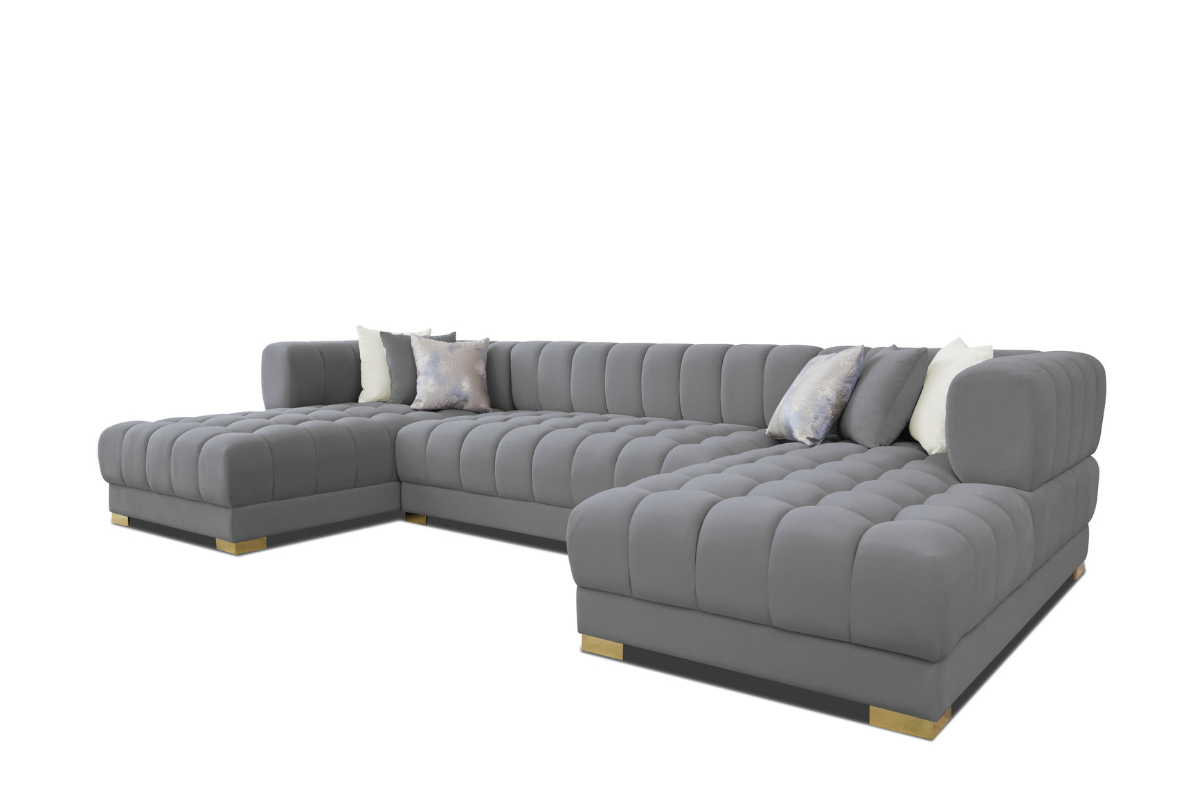 Lipa Morgan Gray Velvet Double Chaise "U" Shape Sectional Sofa - Ornate Home