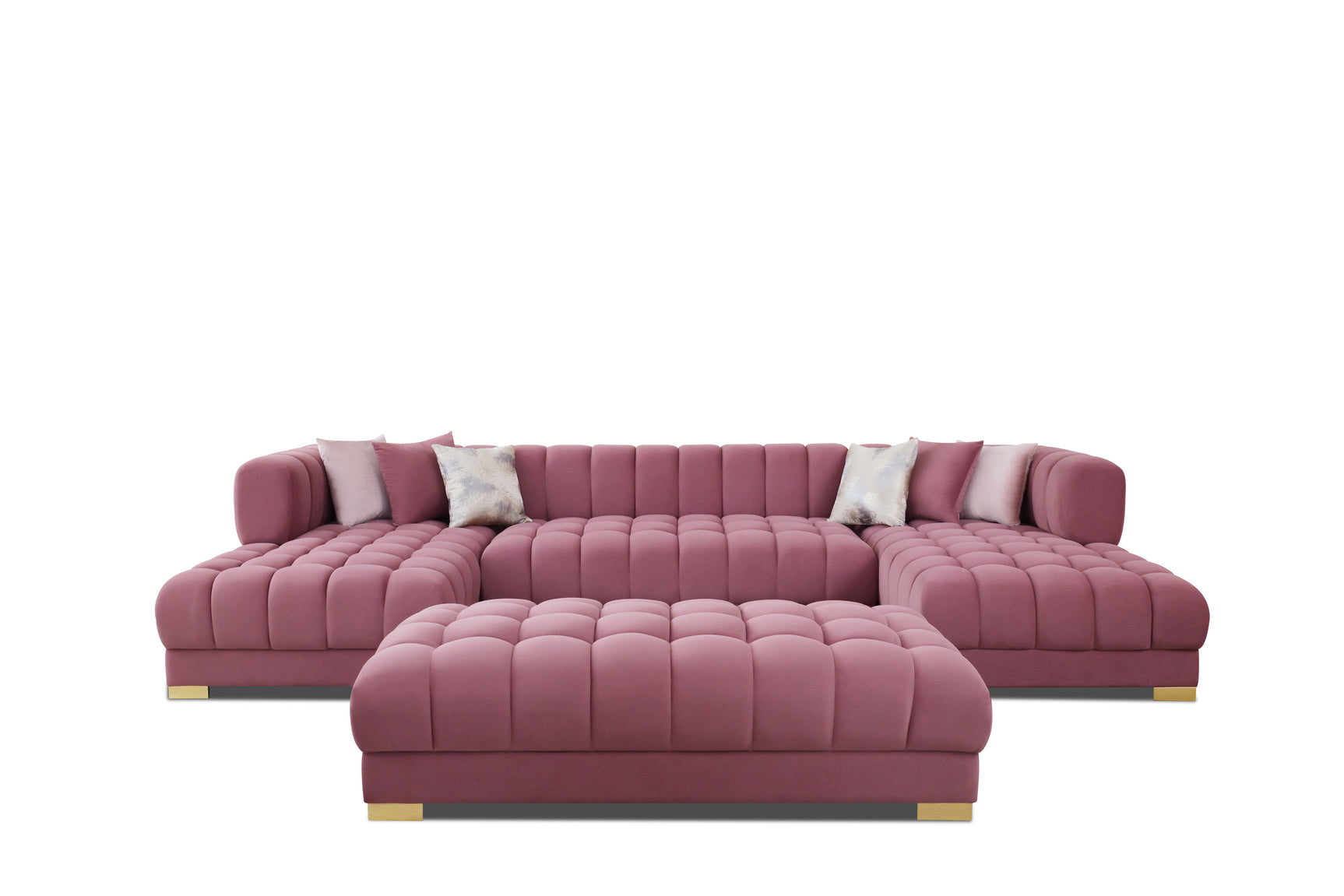 Lipa Pink Velvet Double Chaise "U" Shape Sectional Sofa - Ornate Home