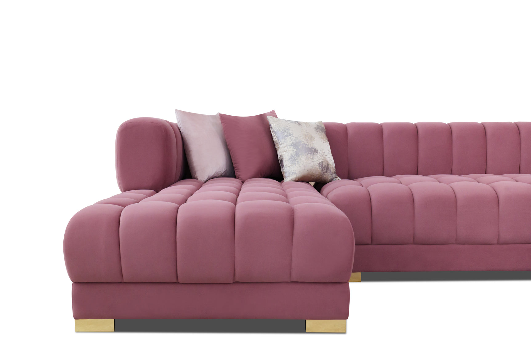 Lipa Pink Velvet Double Chaise "U" Shape Sectional Sofa - Ornate Home