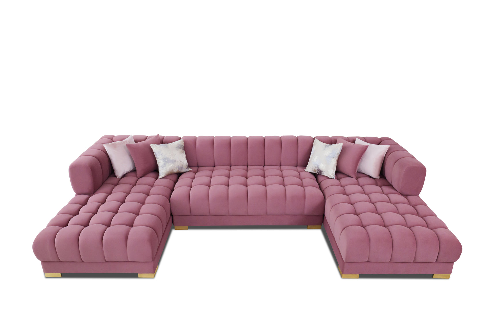 Lipa Pink Velvet Double Chaise "U" Shape Sectional Sofa - Ornate Home