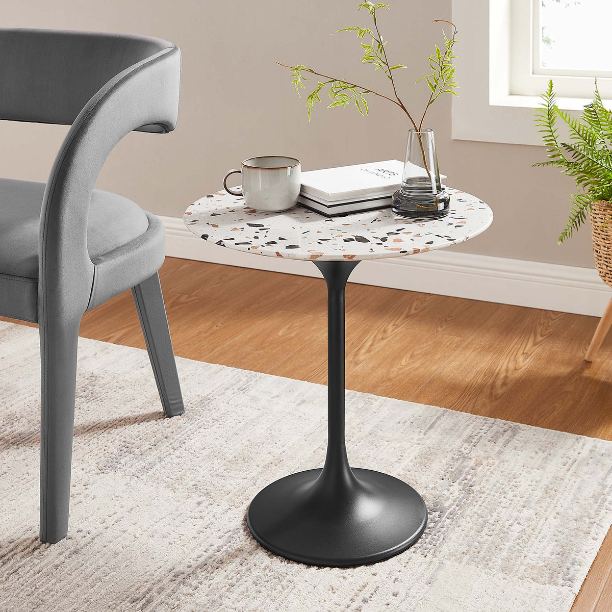 Lippa Black 20" Round Terrazzo Side Table - Ornate Home