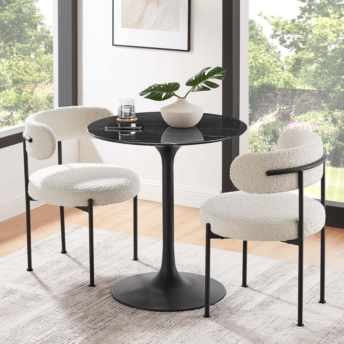 Lippa Black 28" Round Faux Marble Dining Table - Ornate Home