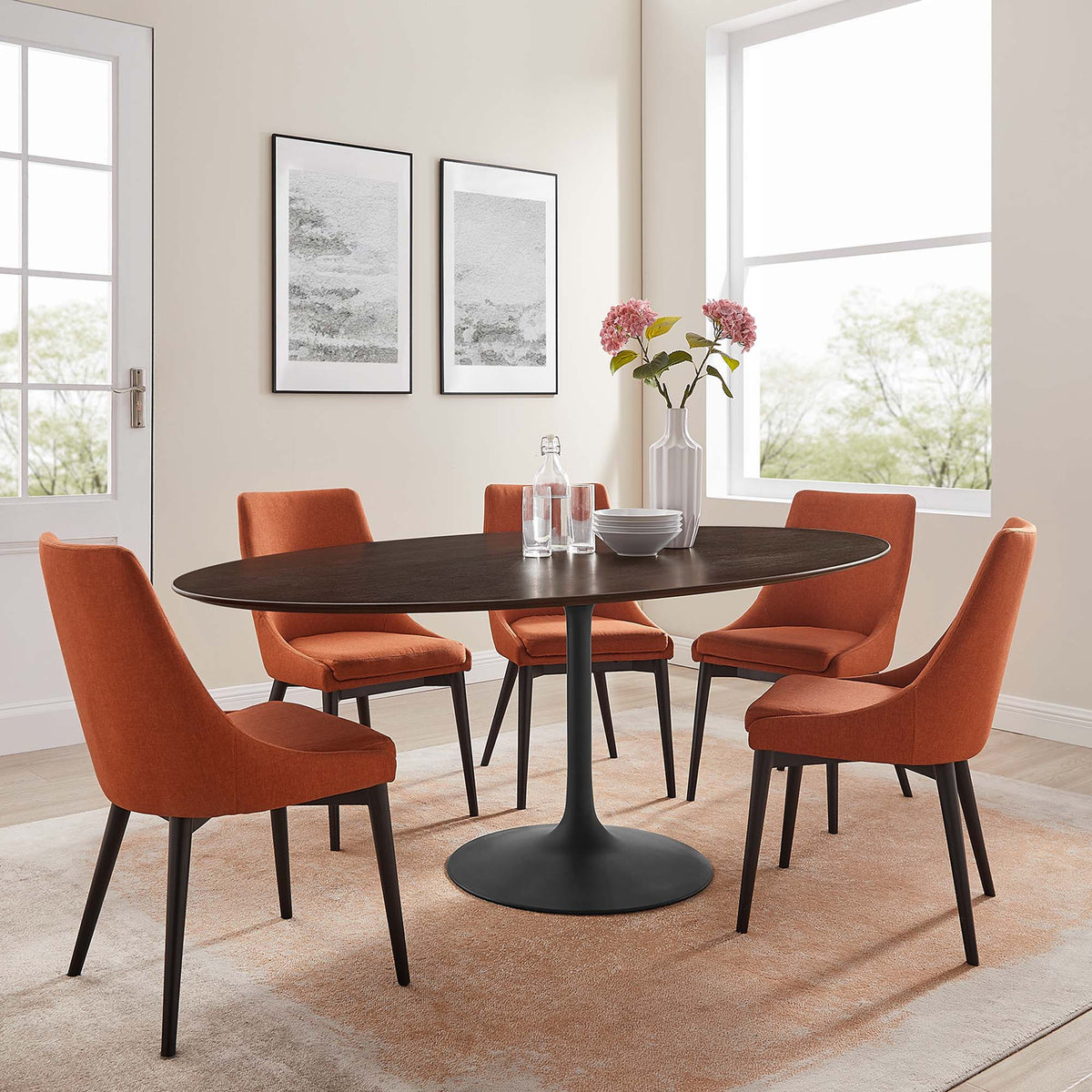 Lippa Black/Cherry Walnut 78" Oval Wood Dining Table - Ornate Home
